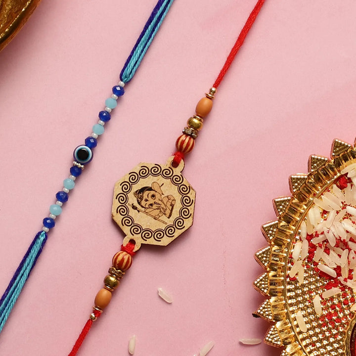 Handmade Bal Ganesh & Evil Eye Kids Rakhi With Roli Chawal | Set Of 2