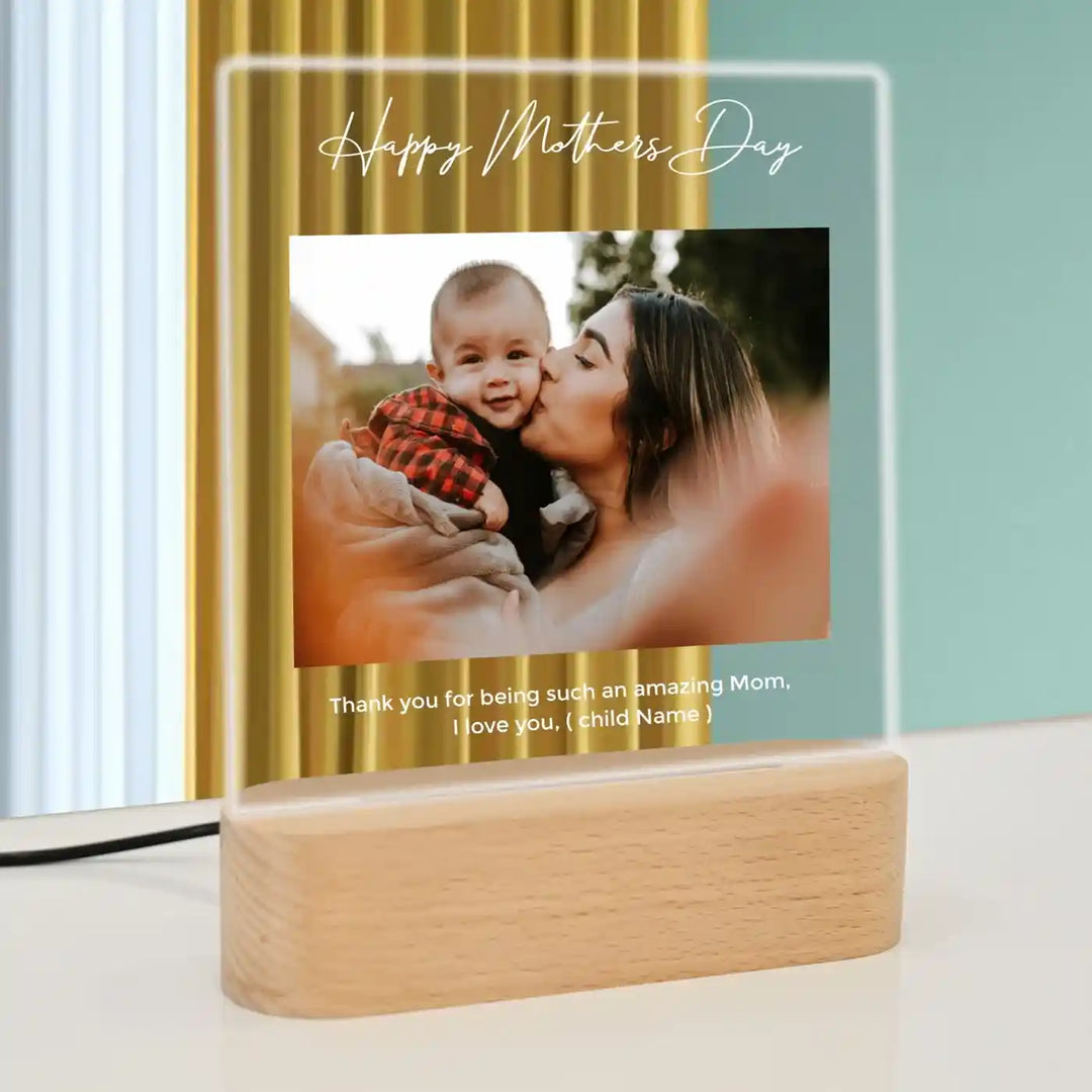 Photo Personalized Handmade Mother's Day Theme Wooden Photo Table Lamp