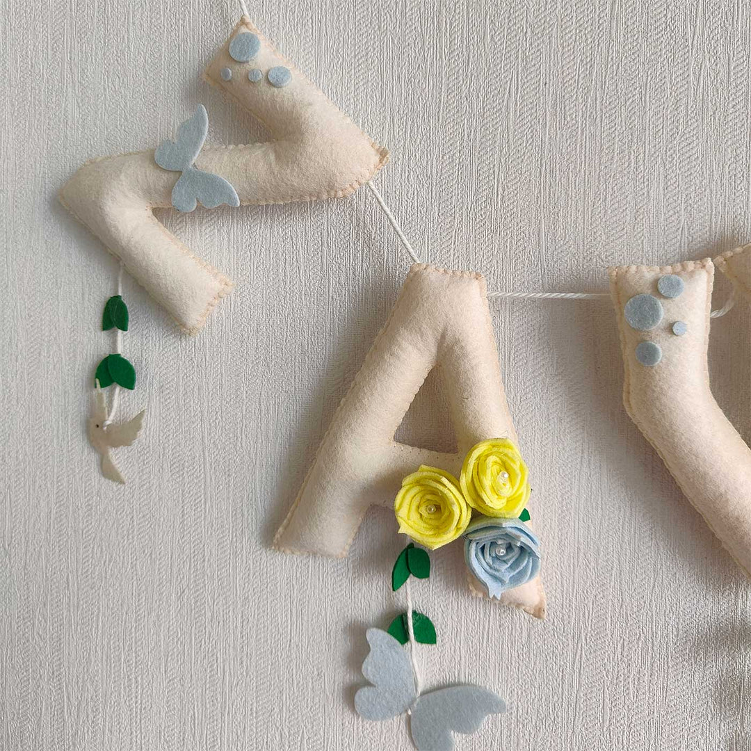 Personalized Butterfly Meadows Theme Felt Bunting Garland For Kids - Hanging Letters with Floral Decorations