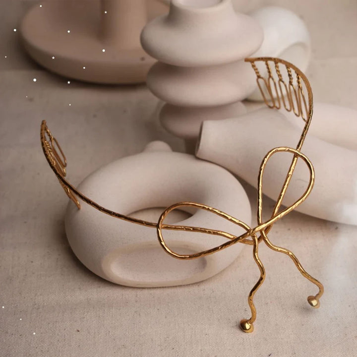 Handmade Clara Bow 18k Gold Plated Reverse Headband For Weddings