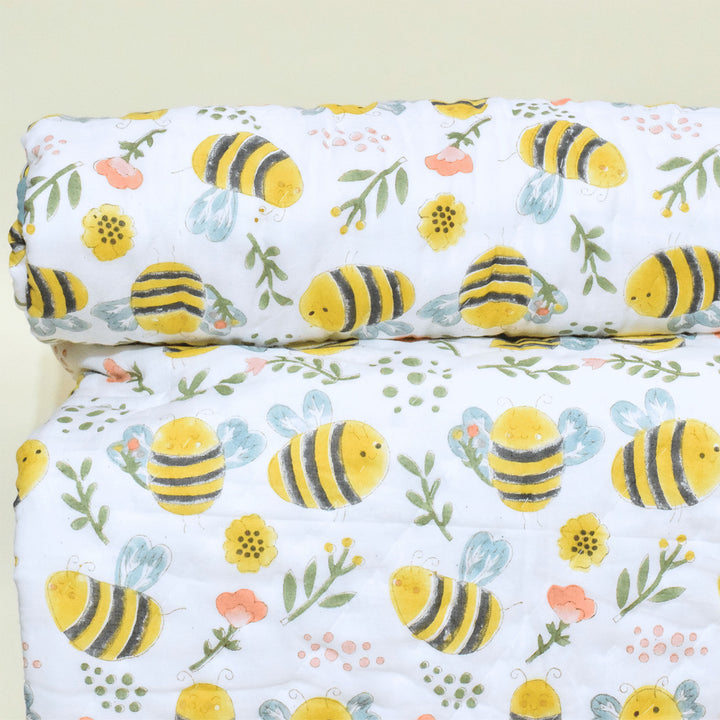 Hand Block Printed Sunny Bee Quilt/Comforter