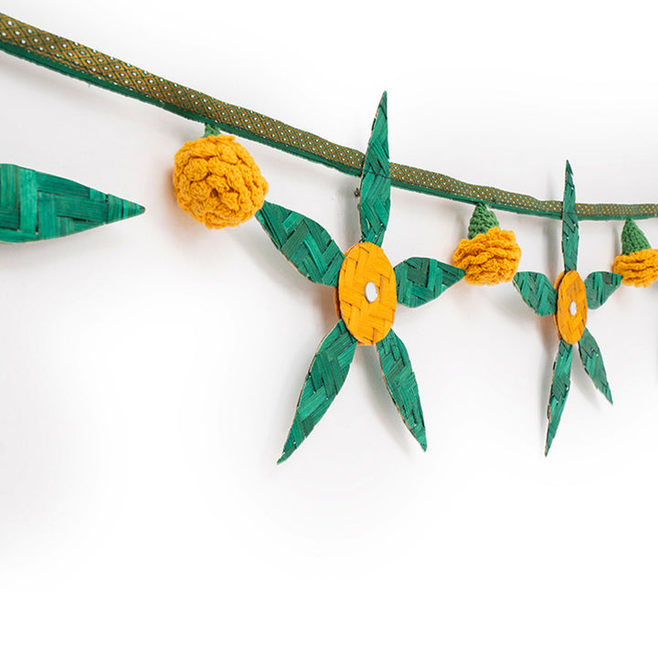"Aam Patta" Handcrafted Mango Leaf Bamboo Toran with Crochet Detailing for Festive Decor