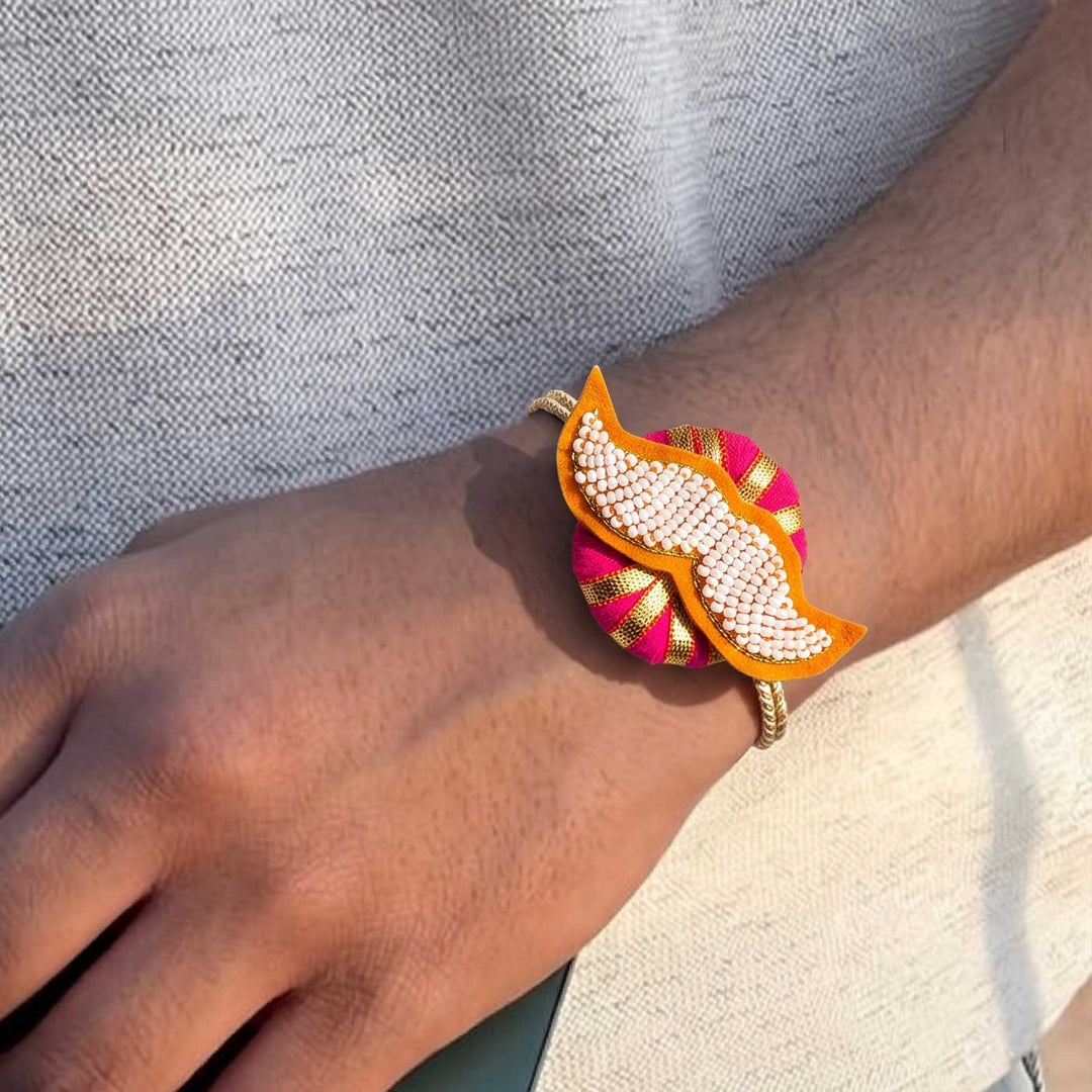Handmade Reusable White Mustach Felt Rakhi For Brother