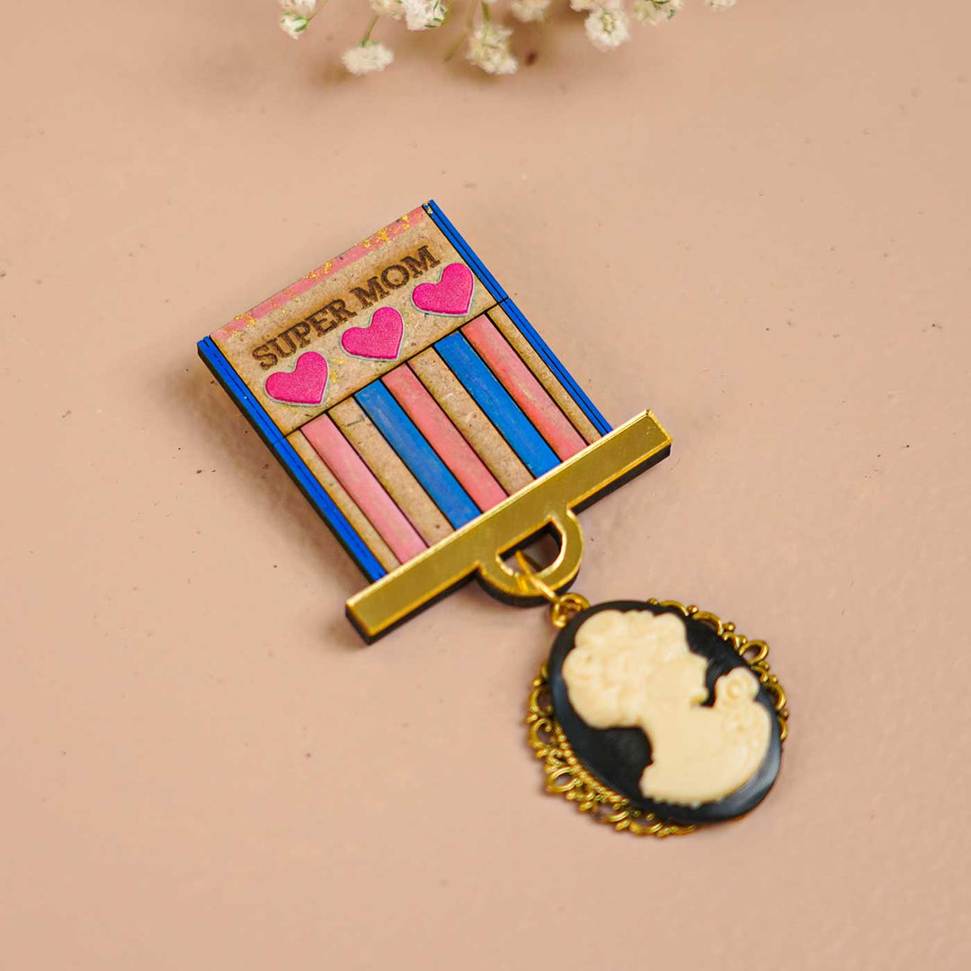Hand-Painted Super Mom And Dad Wooden Badge