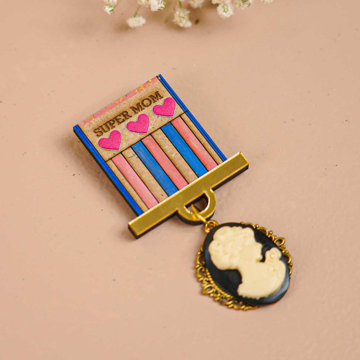 Hand-Painted Super Mom And Dad Wooden Badge