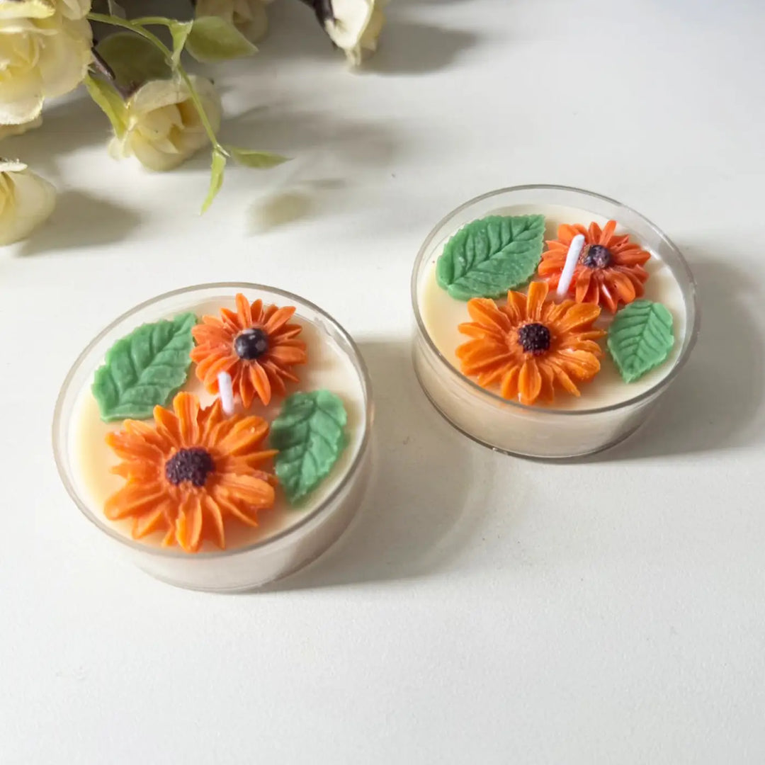Handmade Round Sunflower Soy Wax Candles | Set Of 2