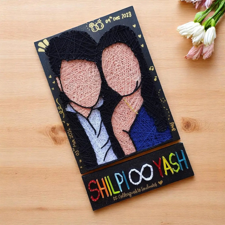 Photo Personalized Handmade String Art Engagement Theme MDF Wood Name Plate