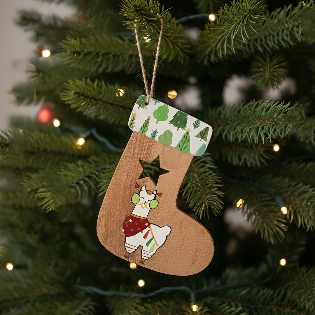 Hand-Painted Llama Wooden Ornament For Christmas Tree Decoration