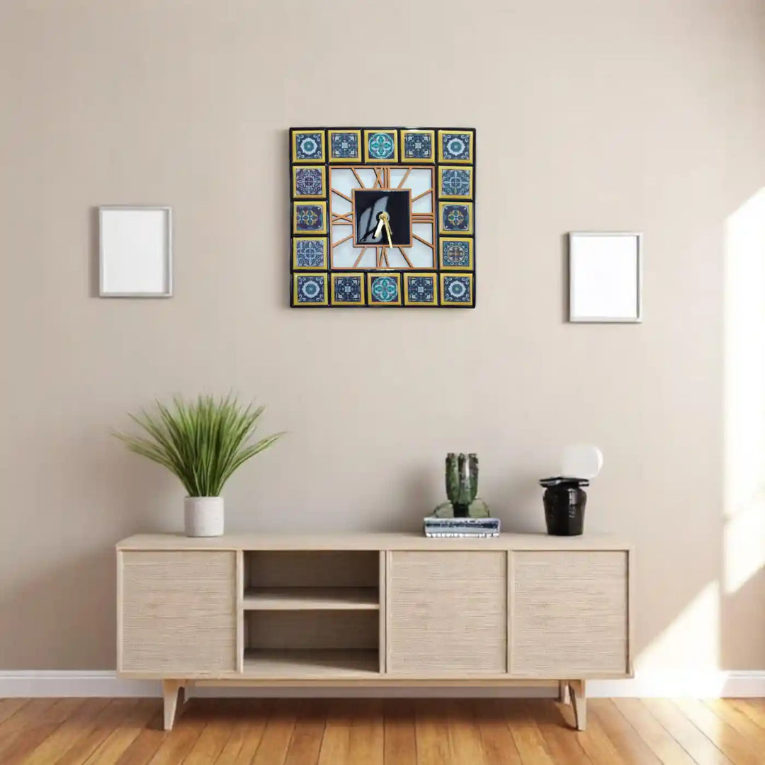 Handmade Square Moroccan Theme Resin Wall Clock