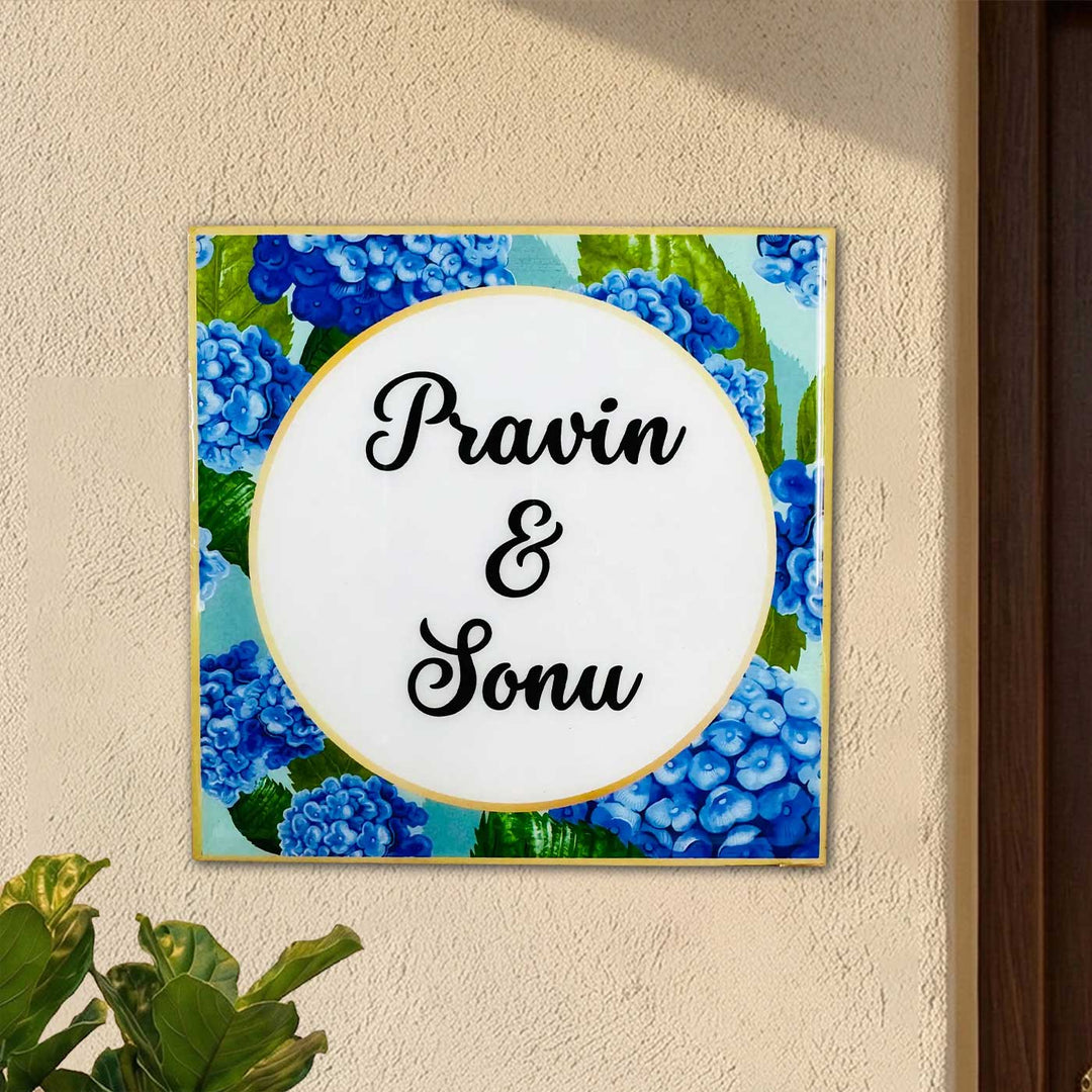Personalized Blue Hydrangea Theme Resin Name Plate