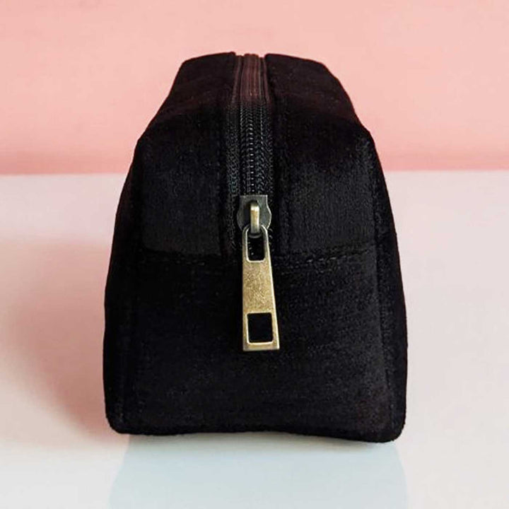 Personalized Handmade Embroidered Gold Letters Solid Black Velvet Pouch