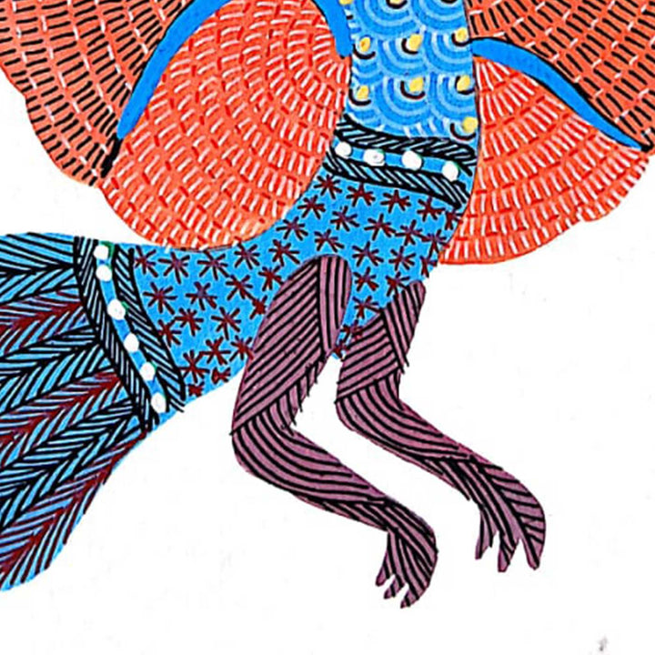 6 x 8 Inch | Bird Reaching Tree | Original Hand painted Tribal Gond Art Painting | Acrylic Paints On Paper