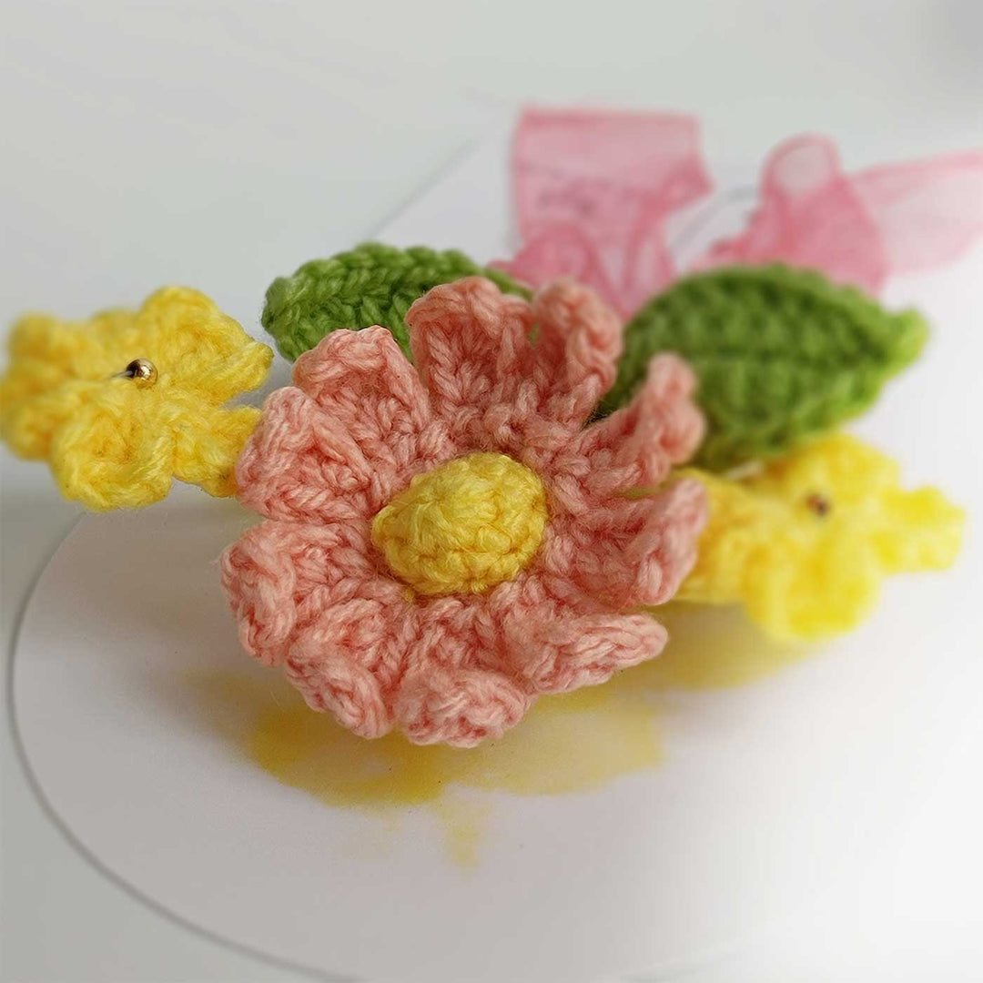 Handmade Crochet 3D Peach & Yellow Floral Greeting Card