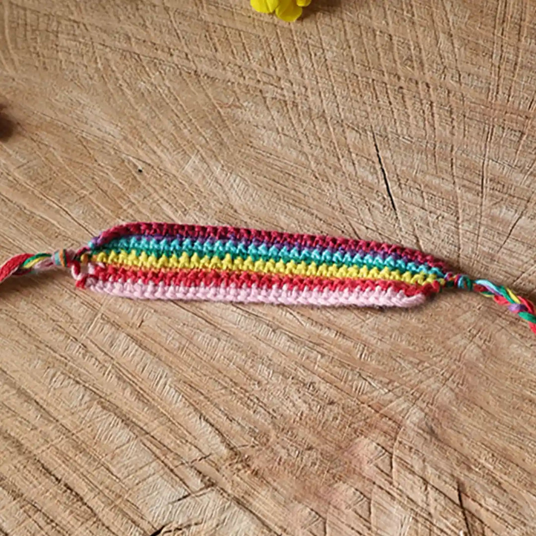 Handmade Crochet Multicolour Band Rakhi With Roli Chawal - Detailed Close-up View