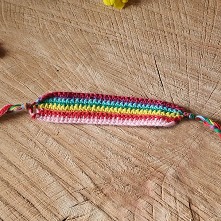 Handmade Crochet Multicolour Band Rakhi With Roli Chawal - Detailed Close-up View