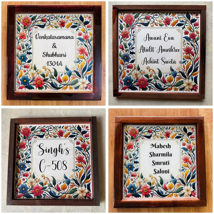 Multicolor Floral Personalized Framed Square Resin Name Plate
