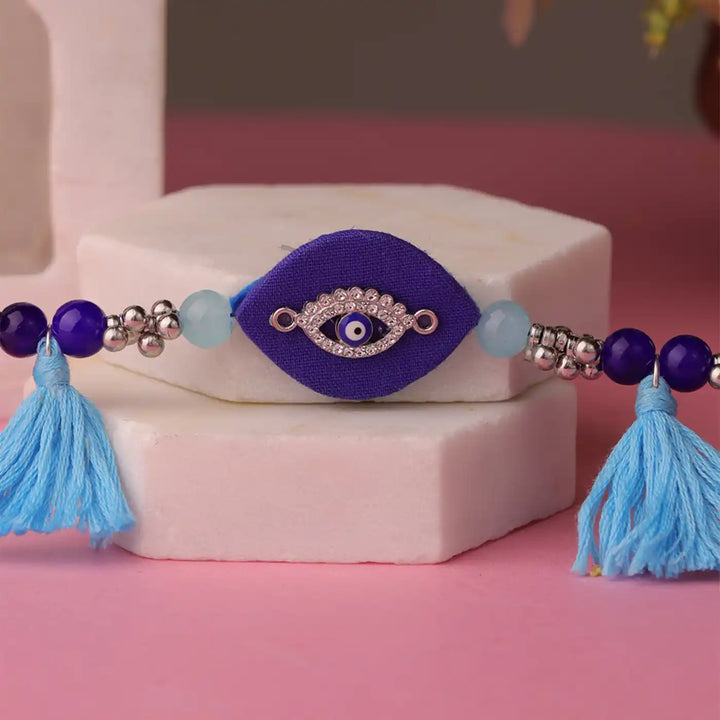 Handmade Beads & Tassels Evil Eye Rakhi With Roli Chawal