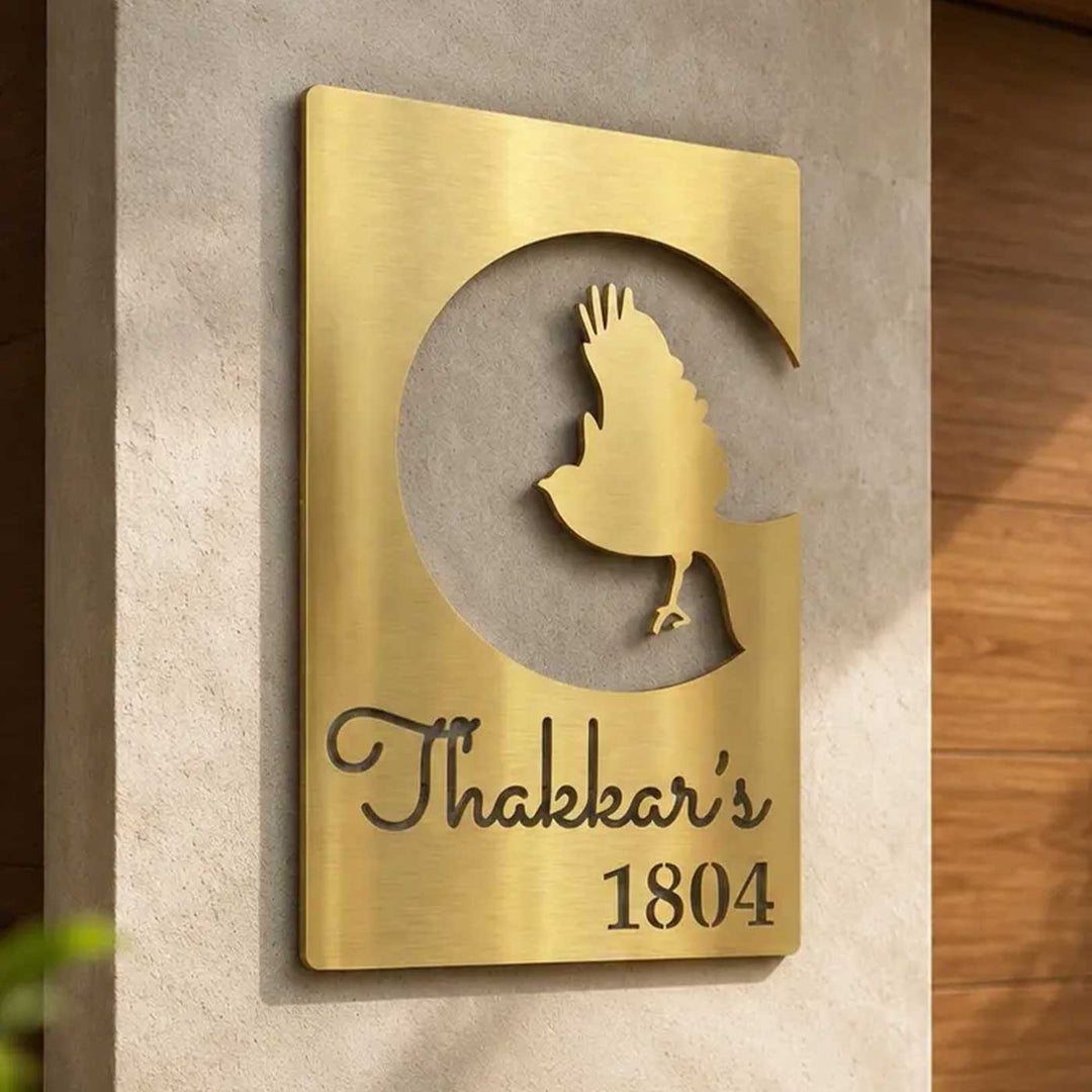 "Freedom" Personalized Weatherproof Stainless Steel Name Plate With House Number For Home