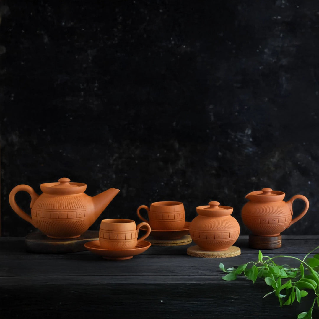 Handmade Royal Terracotta Tea Set | Set Of 15