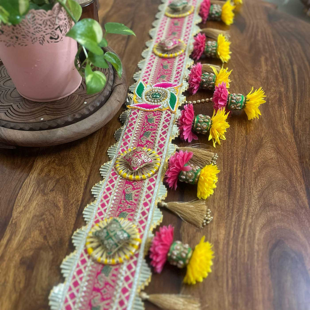 Handmade Embroidered Swastik Design Jute Toran