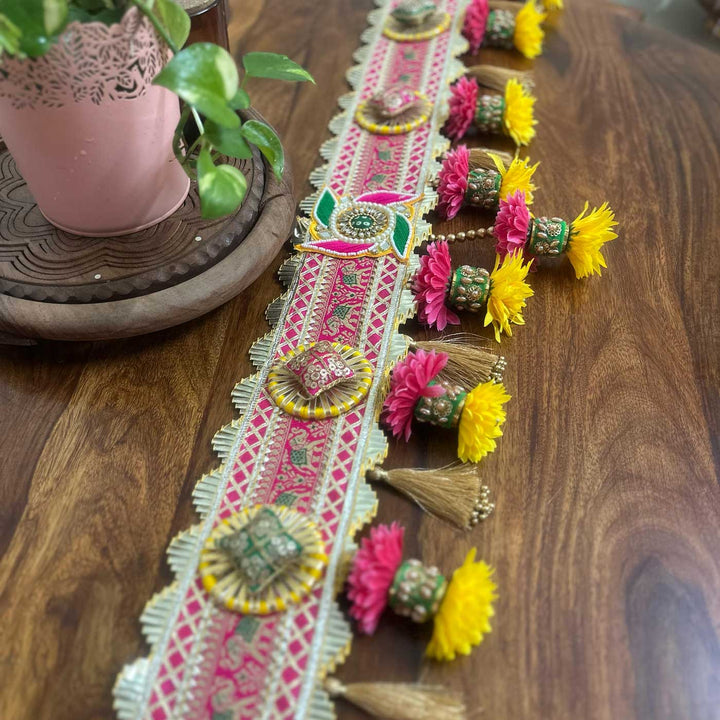 Handmade Embroidered Swastik Design Jute Toran