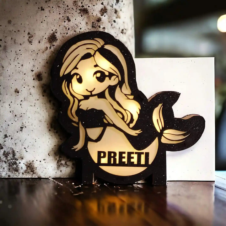 Personalized Mermaid Theme Wooden Table Lamp