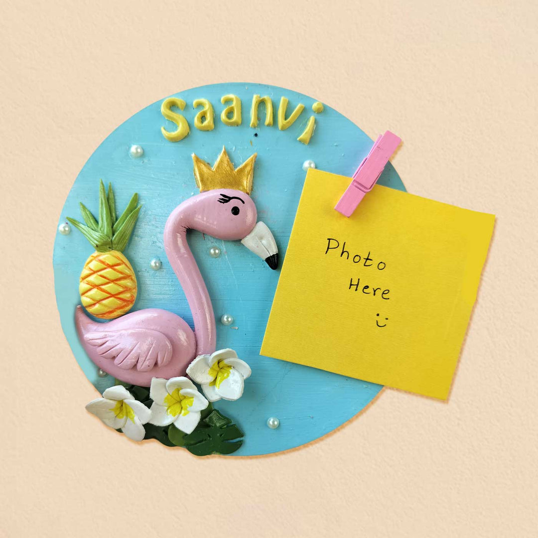 Photo Personalized Flamingo Theme Magnet MDF & Cold Porcelain Clay