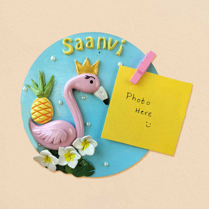 Photo Personalized Flamingo Theme Magnet MDF & Cold Porcelain Clay