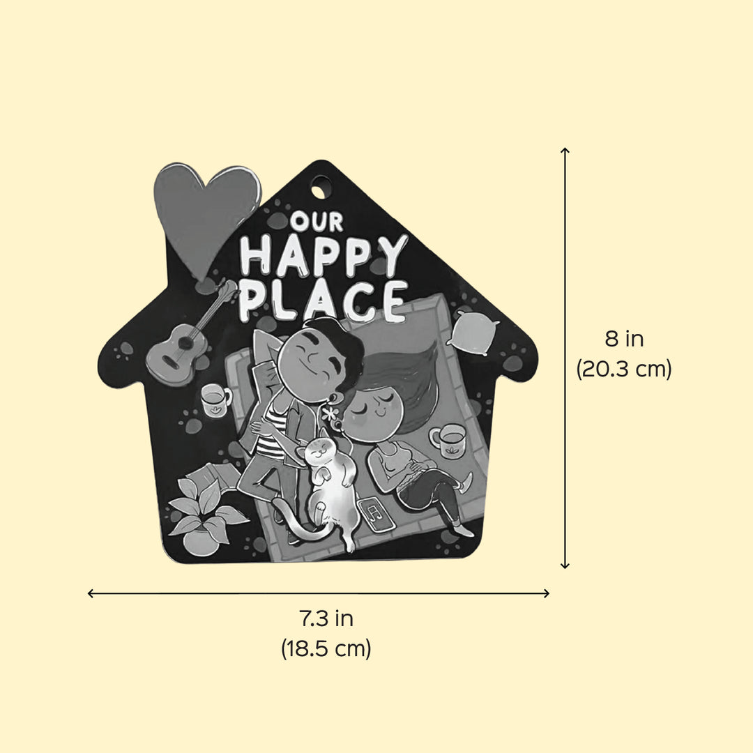 Printed Cat Theme "Our Happy Place" MDF Wood Wall Decor