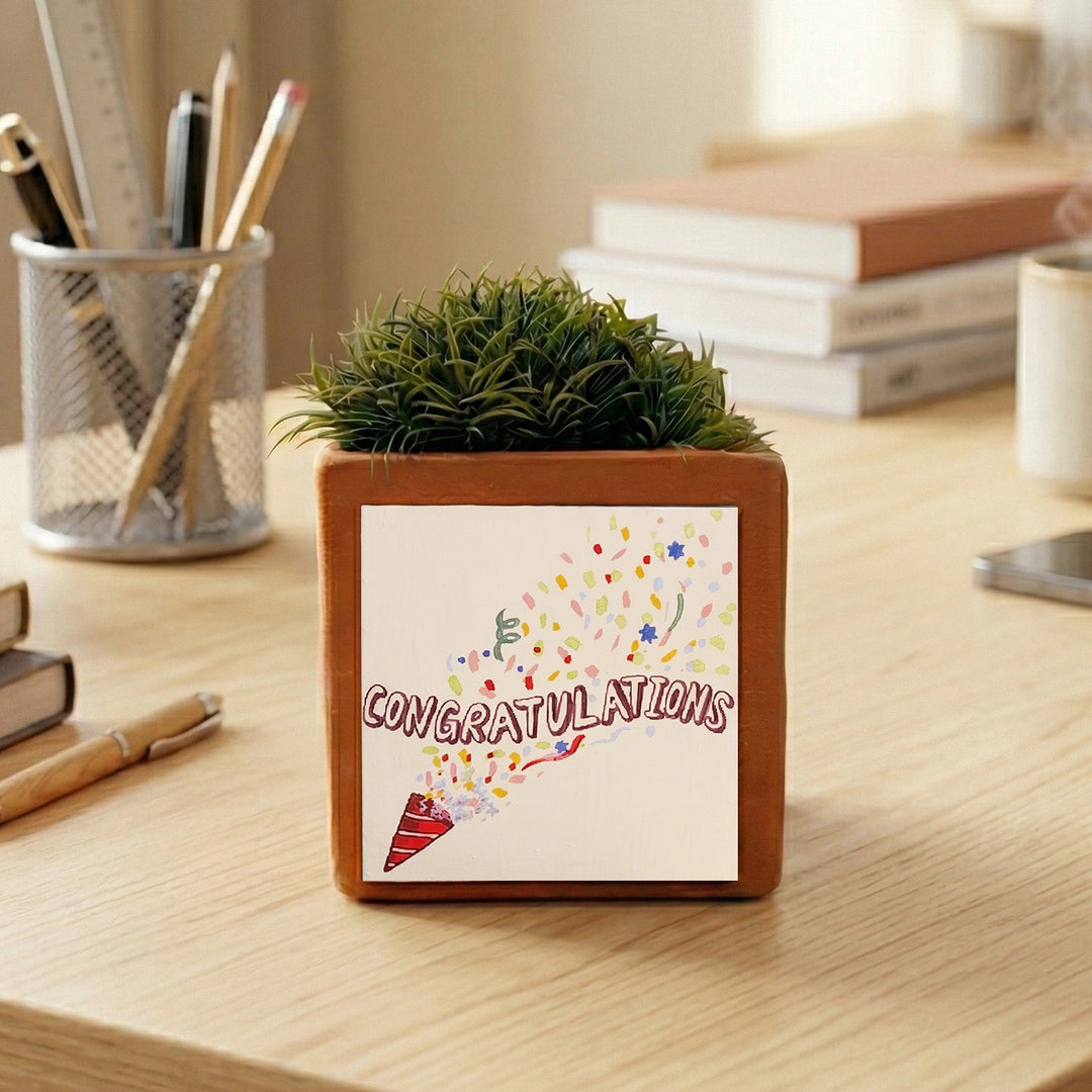 Congratulations Handpainted Terracottta Planter