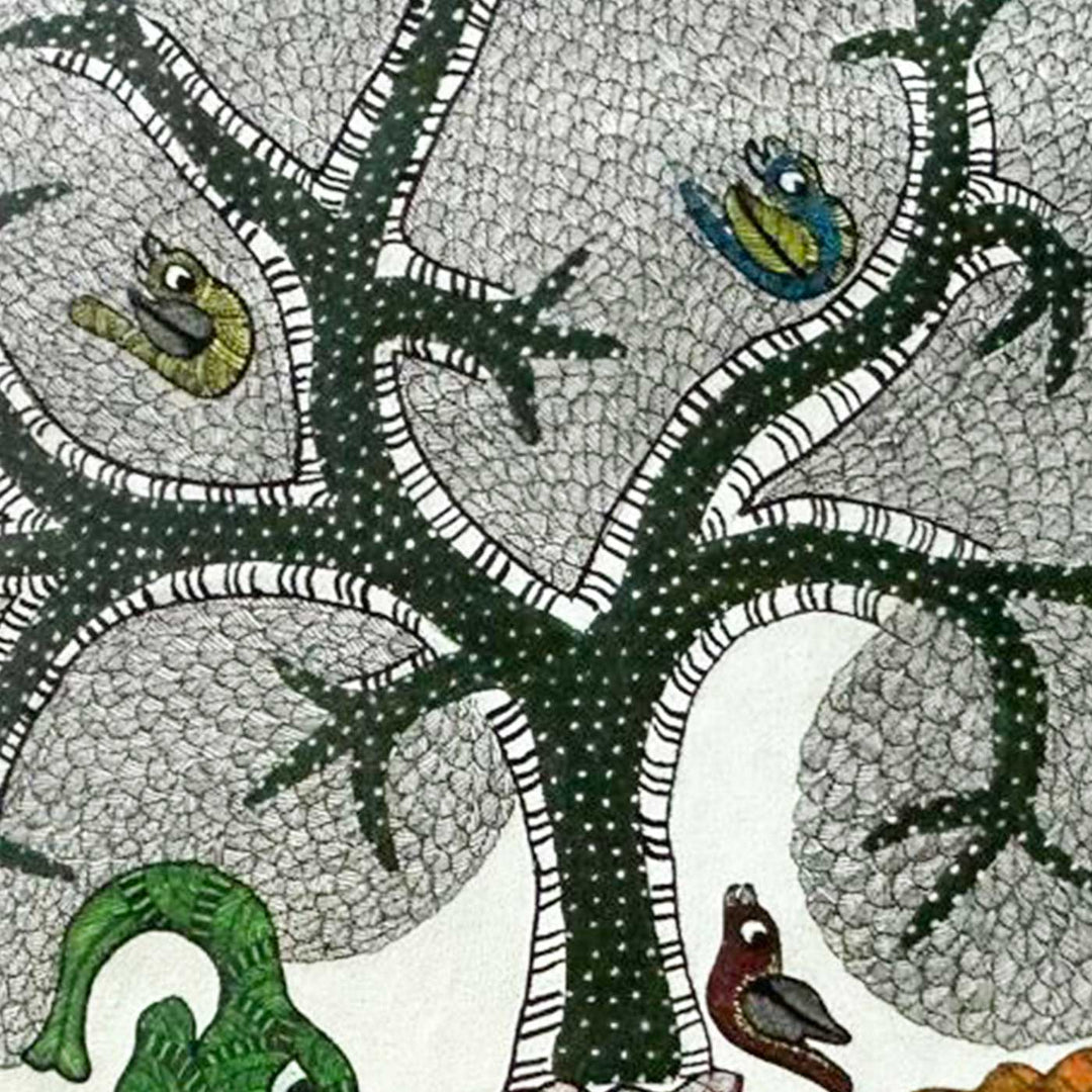 24 x 36 Inch | Tree Of Harmony | Original Hand Painted Tribal Gond Art Painting | Acrylic Paints On Paper