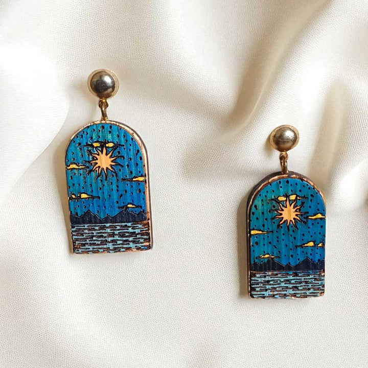 Handmade Sun & River Wooden Earrings