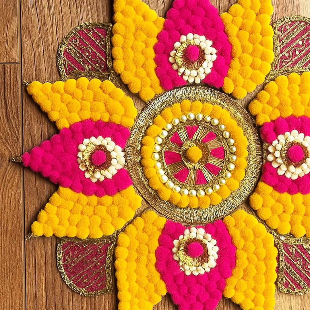 Reusable Pink & Yellow Lotus Rangoli | Set Of 9