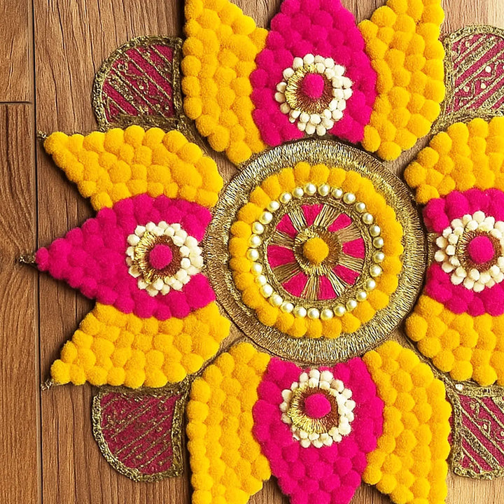 Reusable Pink & Yellow Lotus Rangoli | Set Of 9