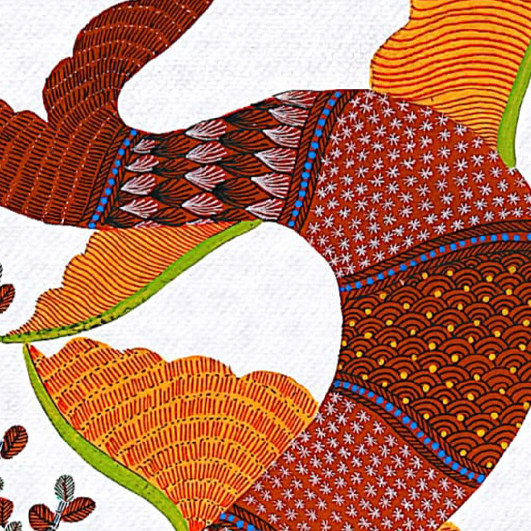 11 x 15 Inch | Fish Diving Into Water | Original Hand painted Tribal Gond Art Painting | Acrylic Paints On Paper