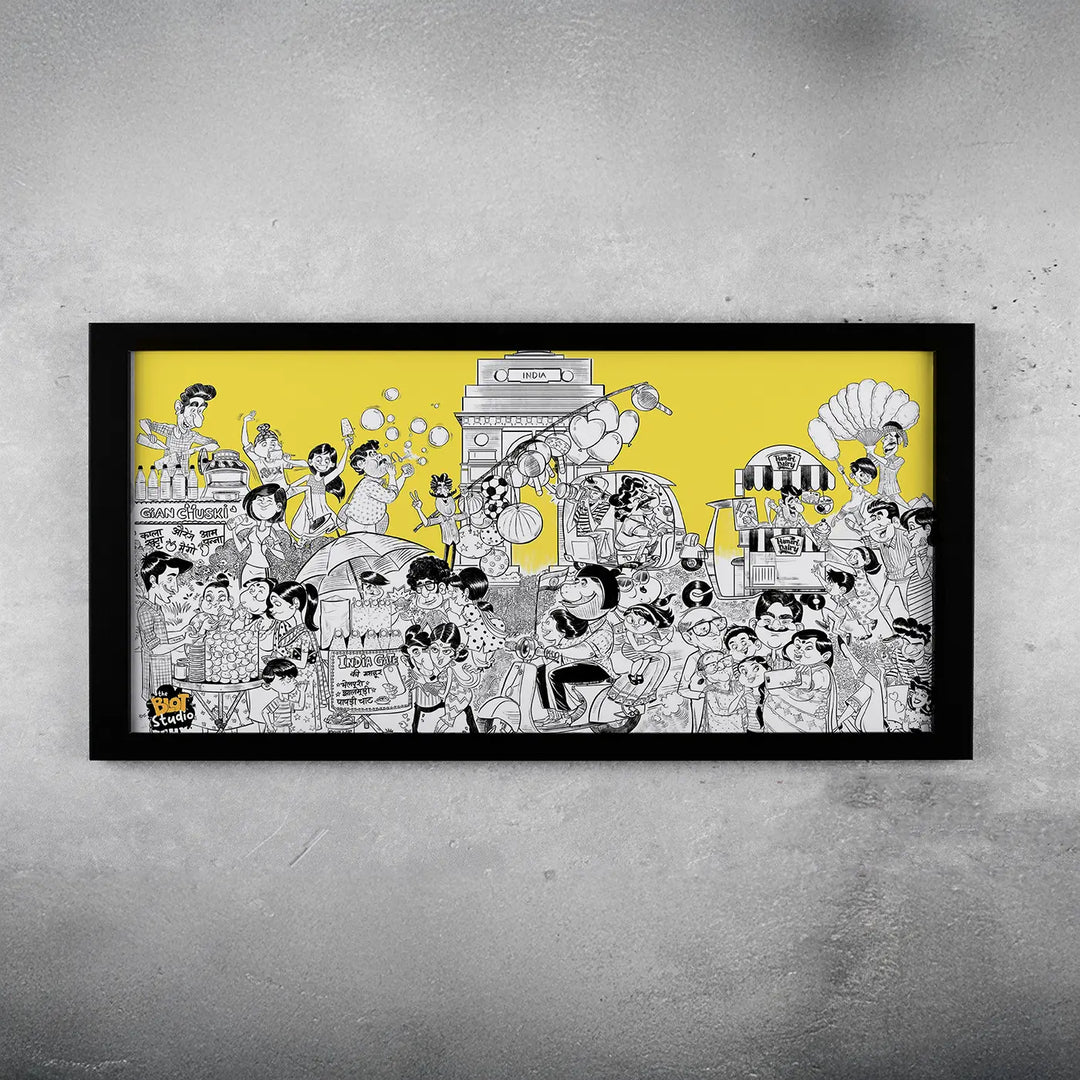 India Gate Quirky Comic Style Printed Wall Art | 19x9 Inch | Unframed