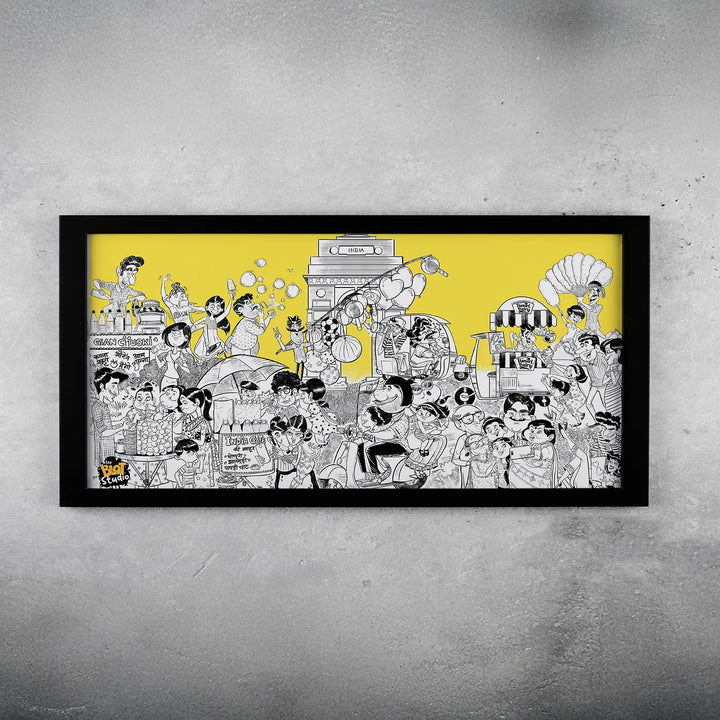 India Gate Quirky Comic Style Printed Wall Art | 19x9 Inch | Unframed