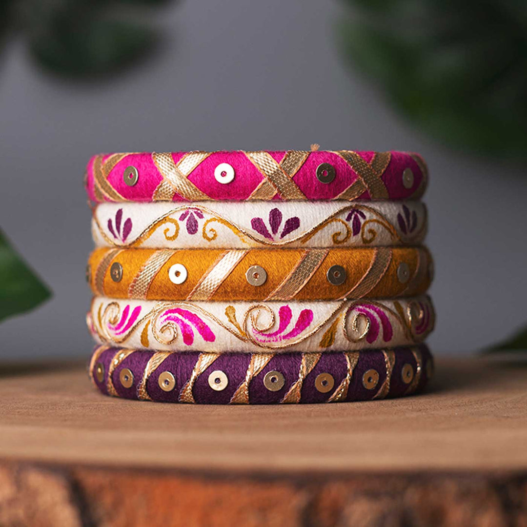 Multicolor Handcrafted Elegant Gotta Patti Bangles | Set of 5