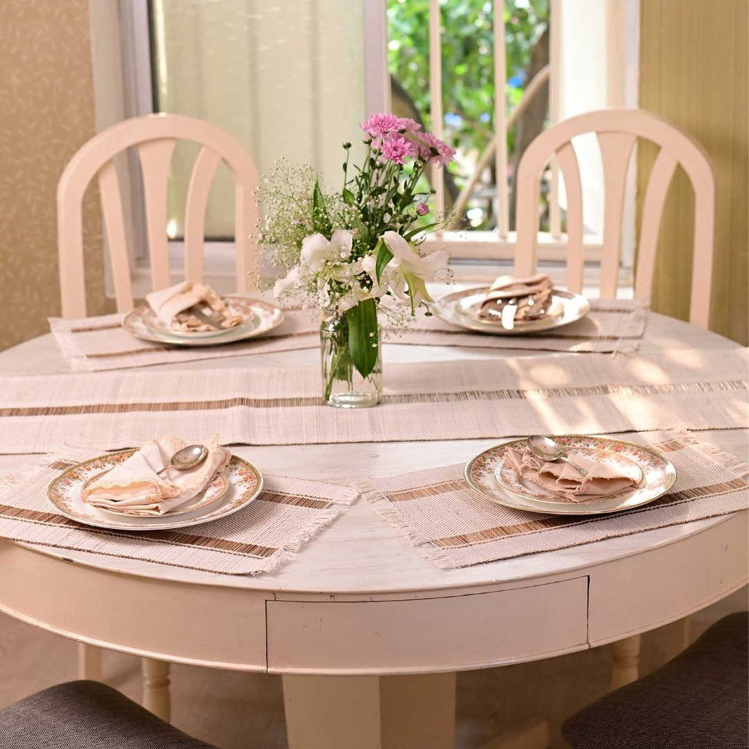 Hand Woven Single Striped Madhurkati Table Runner & Table Mat