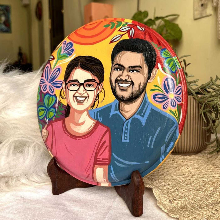 6 Inch | Mini Photo Personalized Hand Painted Pop Art Illustrated Caricature Wall Plate With Stand