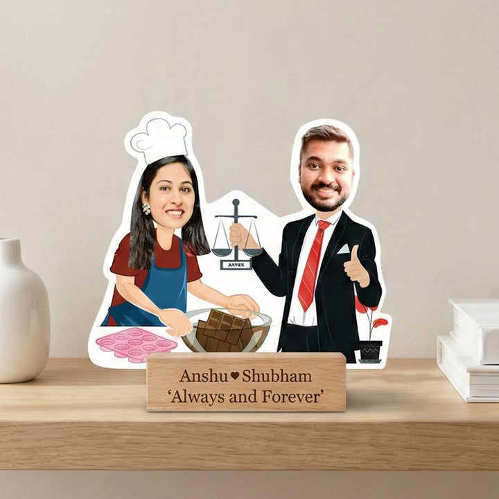 Photo Personalized Chef & Lawyer Couple Acrylic Caricature Cutout