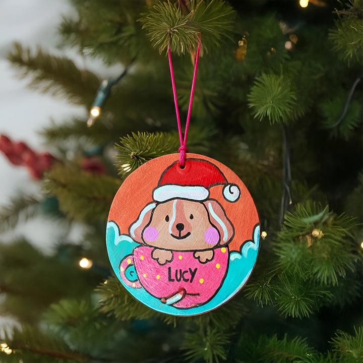Personalized Hand-Painted Dog Theme Terracotta Ornament For Christmas Tree Decoration