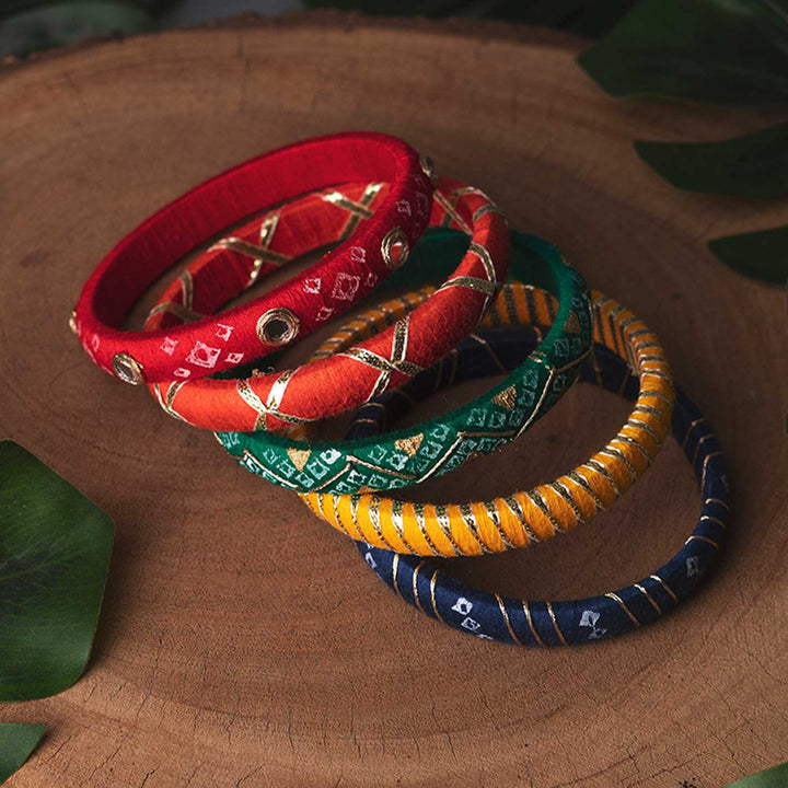 Multicolor Handcrafted Gotta Patti & Mirror Work Bangles | Set of 5