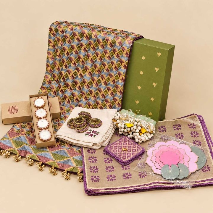 Purple Phulkari Diwali Table And Home Décor Large Gift Hamper For Festive Gifting