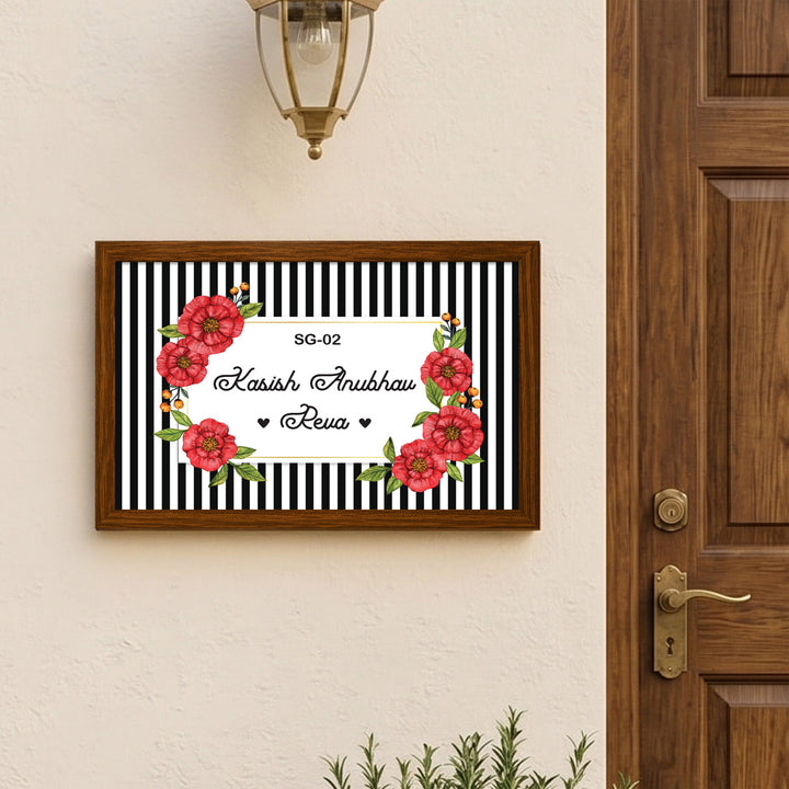 Personalized Floral Stripes Printed Wooden & Acrylic Name Plate with 3D Letters