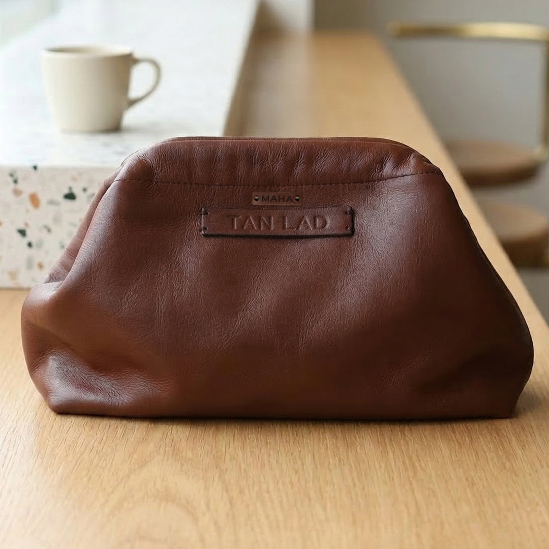 Personalized Maroon Slouch Leather Clutch