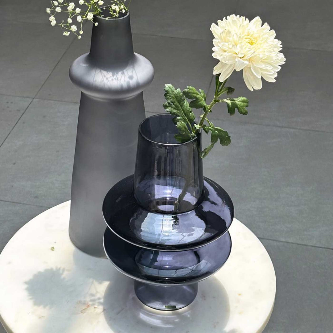 Handmade Slate Grey Ripple Glass Vase | 12 inch