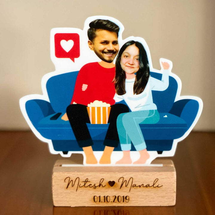 Photo Personalized Couple Movie Night Acrylic Caricature Cutout