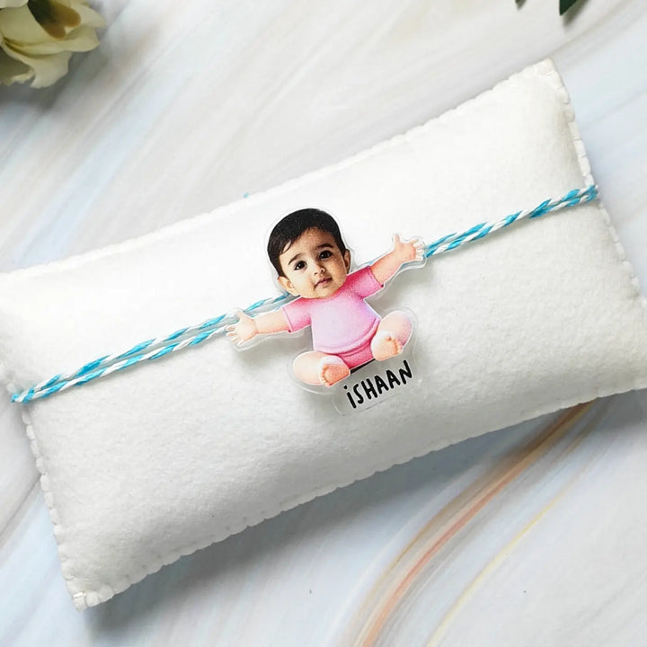 Photo Personalized Reusable Caricature 1St Rakhi For Baby Acrylic Rakhi