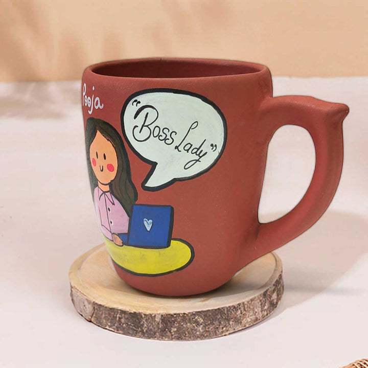 Handpainted Personalised 3D Terracotta Mug with Manager Avatar Illustrations and Quote